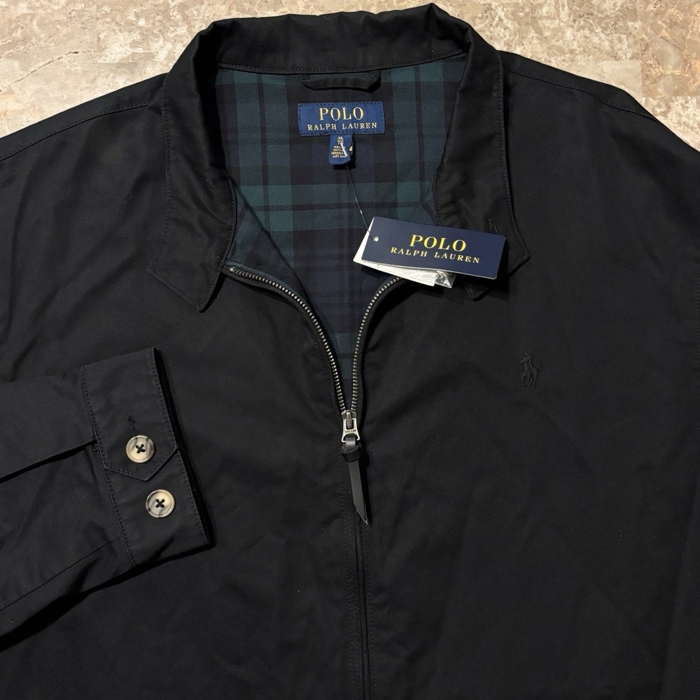 Polo Ralph Lauren Jacket Mens XL Black Full Swing Bomber Tartan Lined Harrington